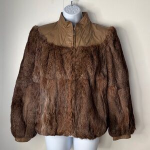 Women's rabbit fur and leather bomber jacket